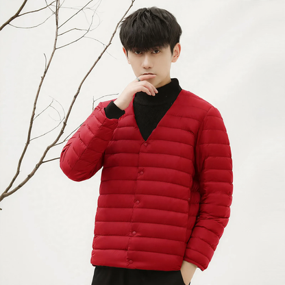 Light men's down jacket, round neck