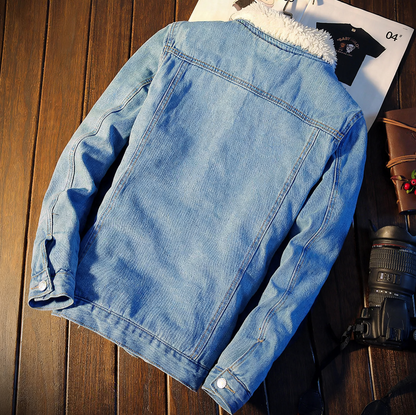 Padded denim jacket with lamb fleece lining