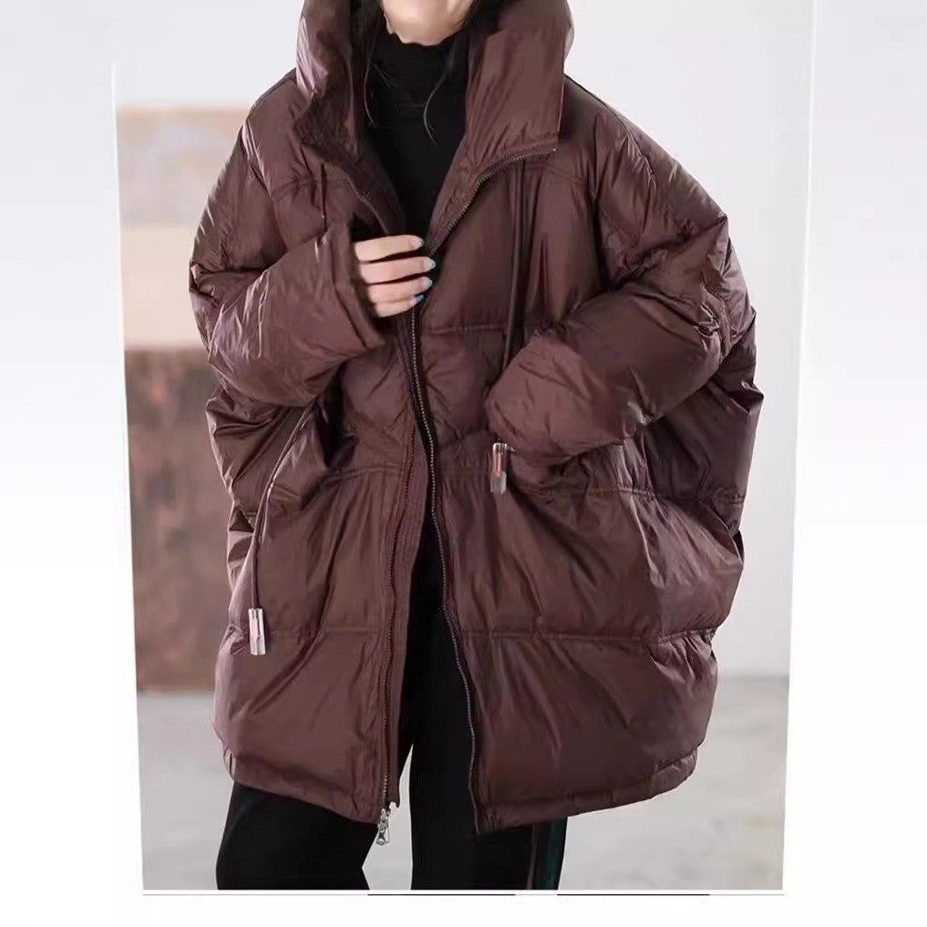Mid-length down jacket for women with hood
