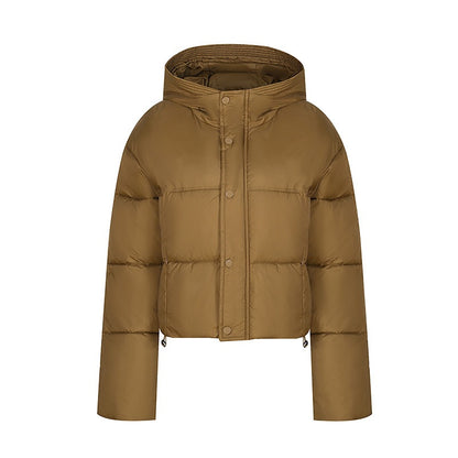 Short quilted jacket for women with stand-up collar and button placket