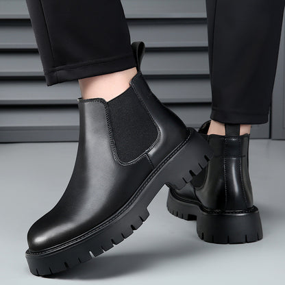 Men's leather boots, lined, slip-resistant, business style