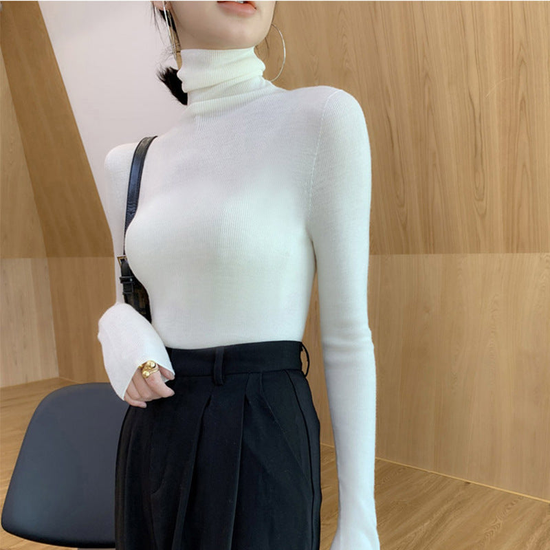 Ladies' knitted pullover with stand-up collar, warm and versatile