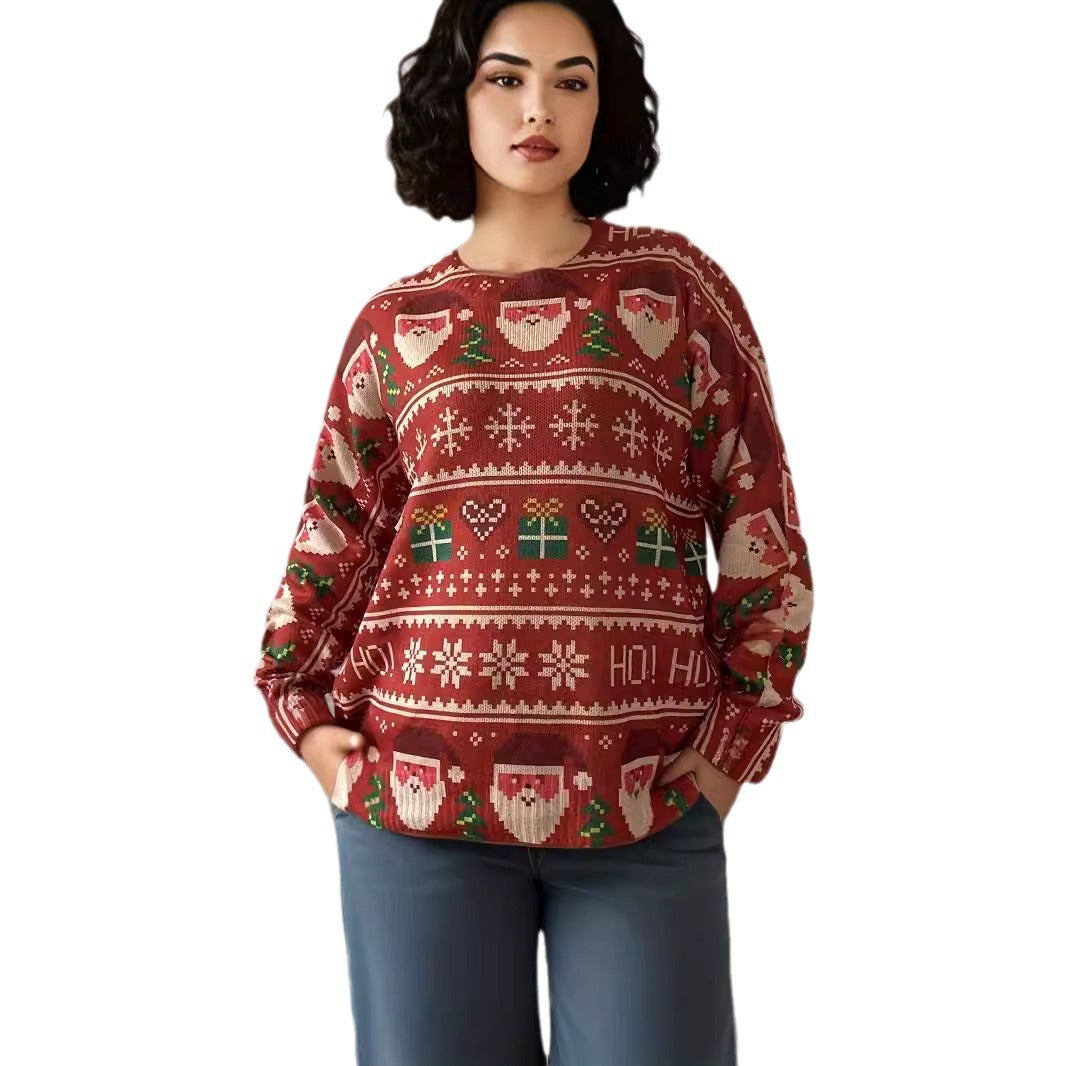 Loose women's sweater with Santa print