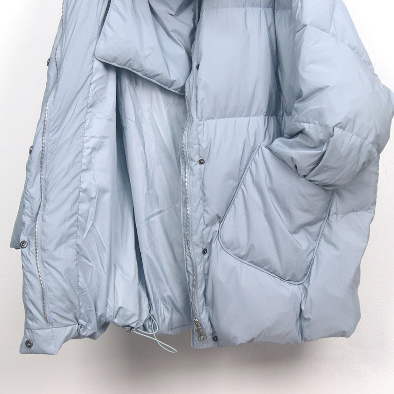 Women's down coat with scarf, medium length, loose fit
