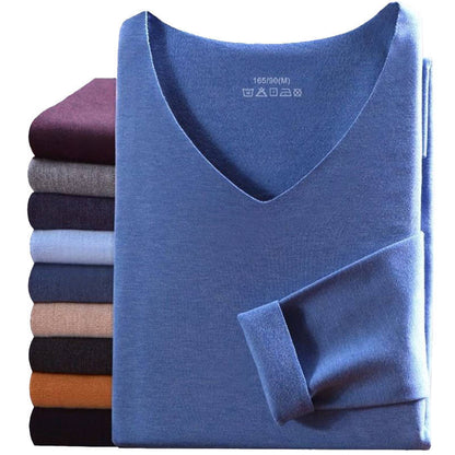 Seamless Thermal Underwear Set for Men, V-Neck