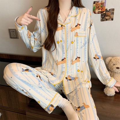 Women's pajama set, long-sleeved, cotton look