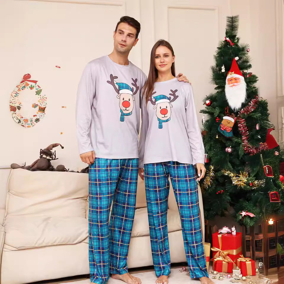 Christmas Pajama Set for Families, checked with reindeer motif