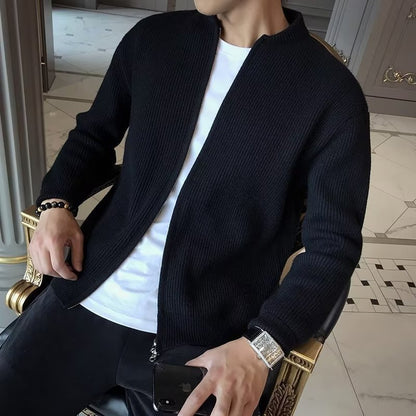 Men's cardigan, zipper, business-casual, solid color