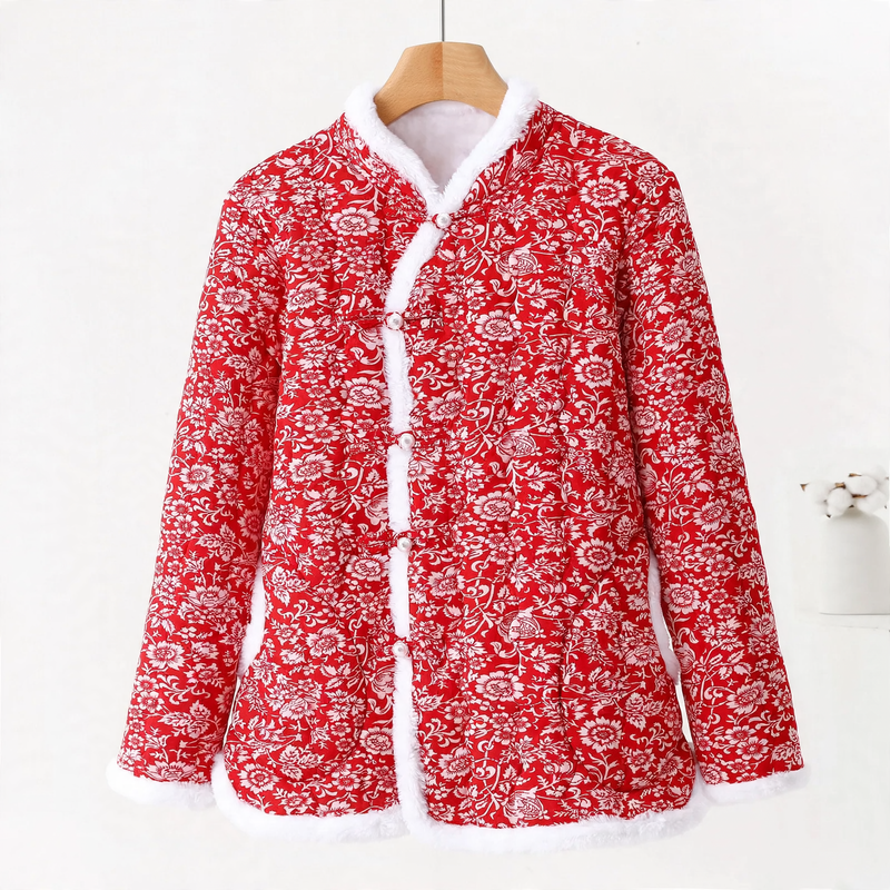 Padded ladies' quilted jacket in Chinese style with toggle buttons