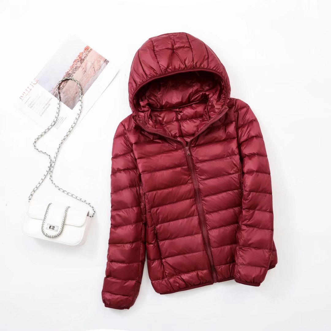 Light women's down jacket with stand-up collar