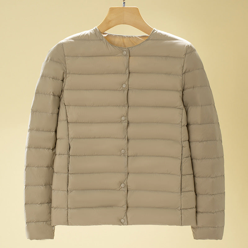 Light women's down jacket, short, with duck down