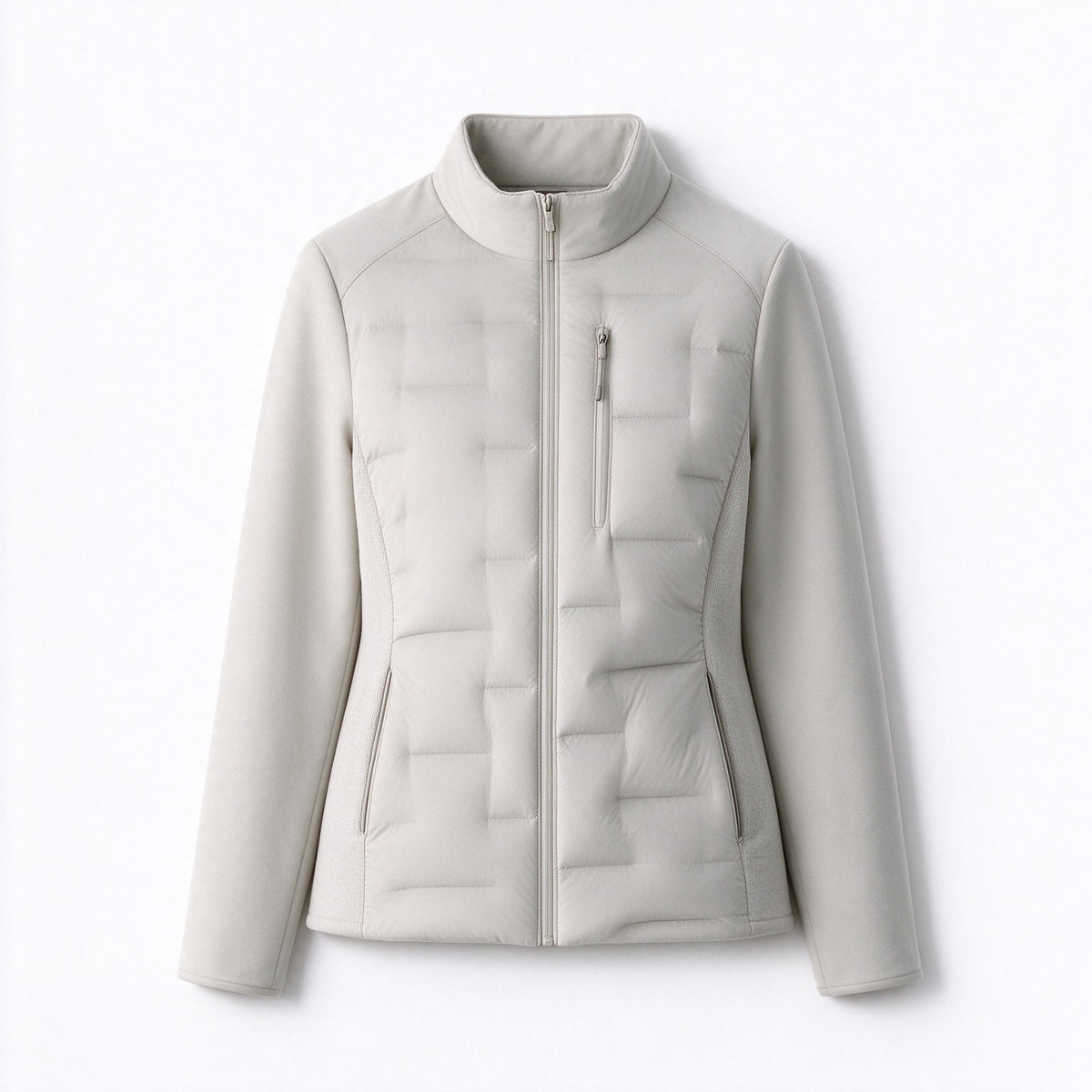 Slim women's down jacket, white duck down, lightweight and warm