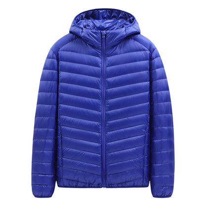 Light men's down jacket with stand-up collar, 90% duck down