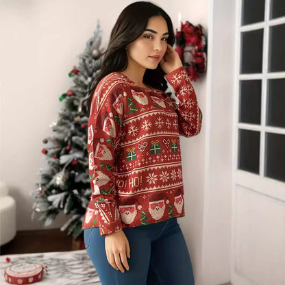Loose women's sweater with Santa print