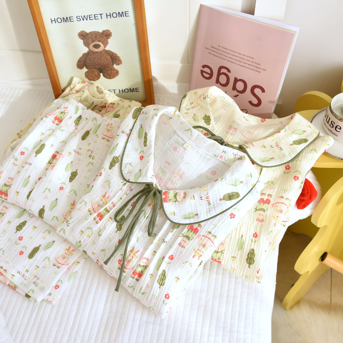 Cotton crepe house suit, long, lightweight