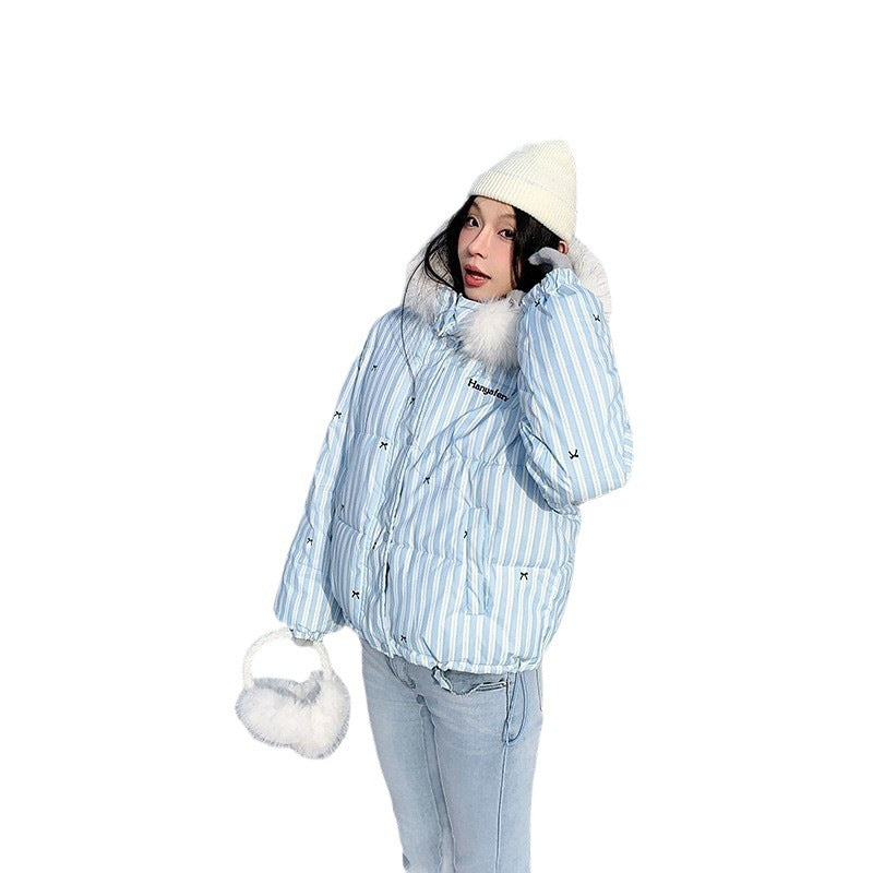 Women's quilted jacket with faux fur collar