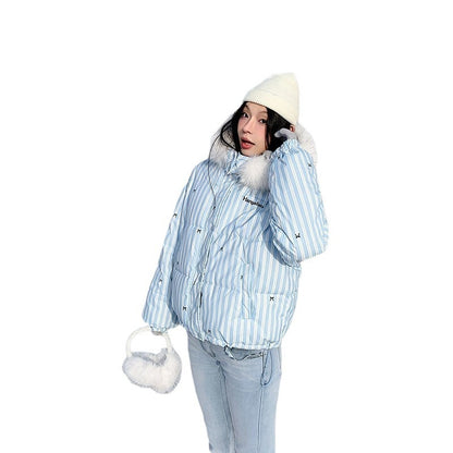 Women's quilted jacket with faux fur collar