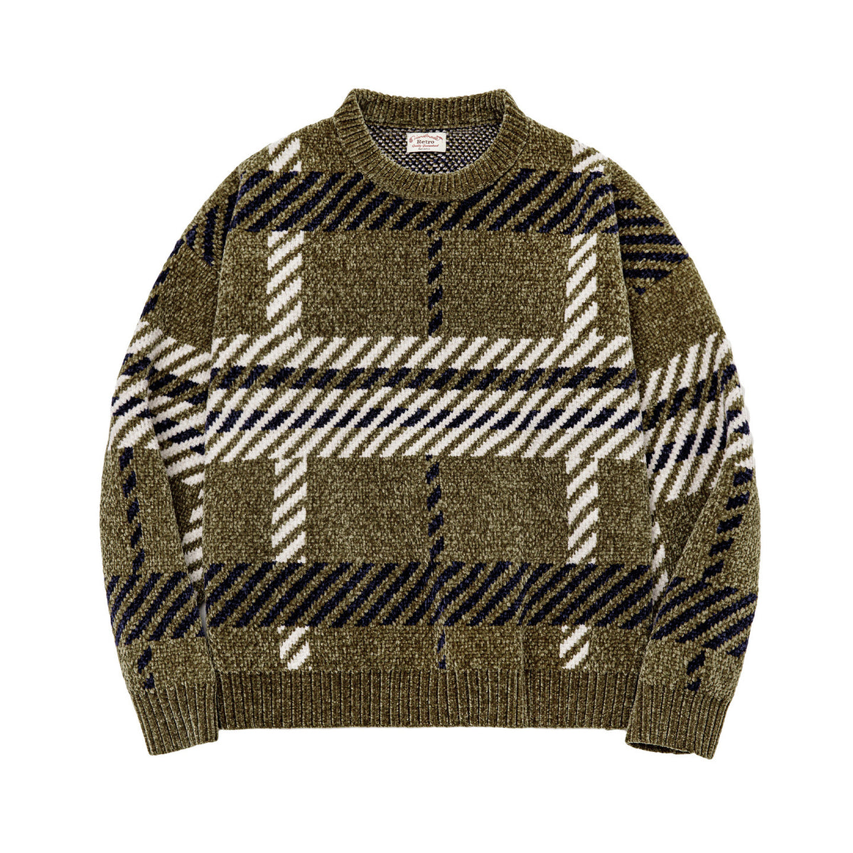 Women's knitted sweater, chenille, checkered, loose