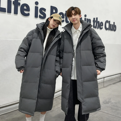 Long down coat, knee-length, for women and men
