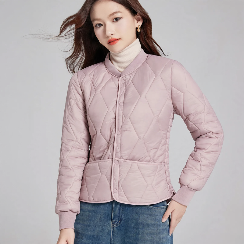Short women's winter jacket with lamb fleece lining