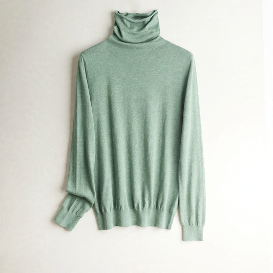 Women's silk knit sweater, standing collar