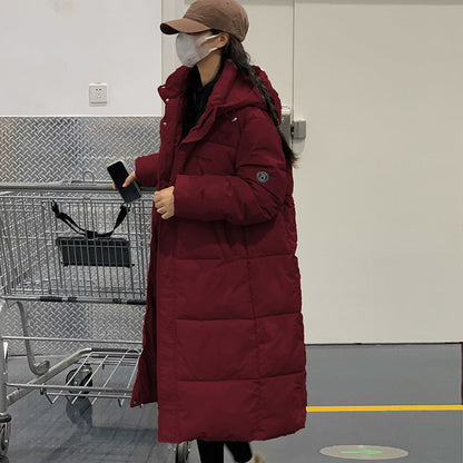 Long, padded women's winter jacket, loosely fitted