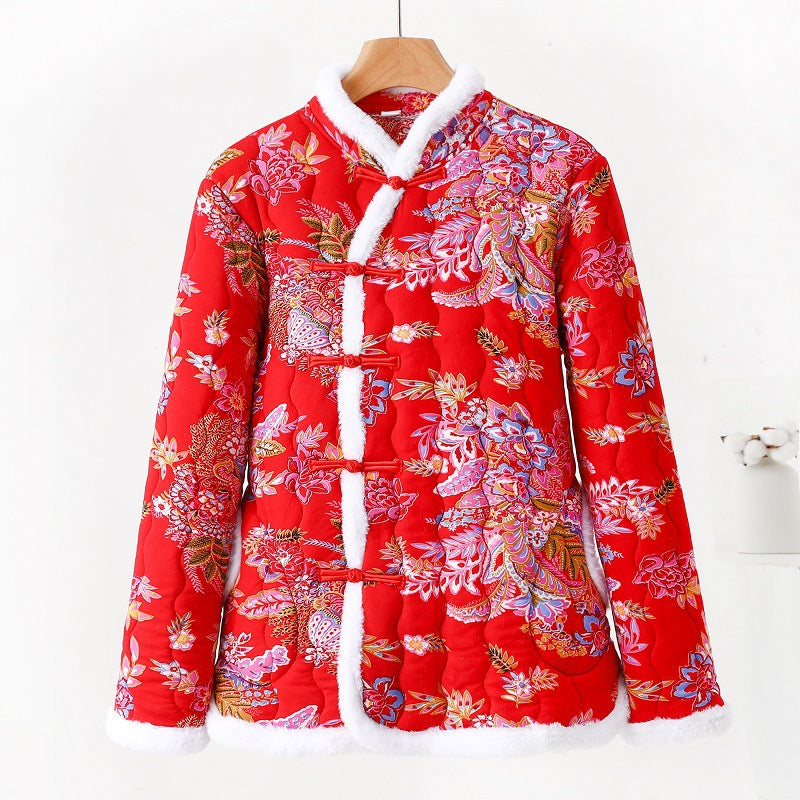 Padded ladies' quilted jacket in Chinese style with toggle buttons
