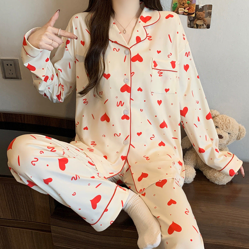 Women's pajama set, long-sleeved, cotton look