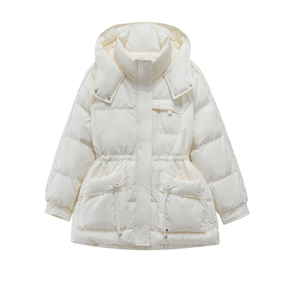 Mid-length down coat in plus size with hood