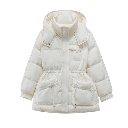 Mid-length down coat in plus size with hood