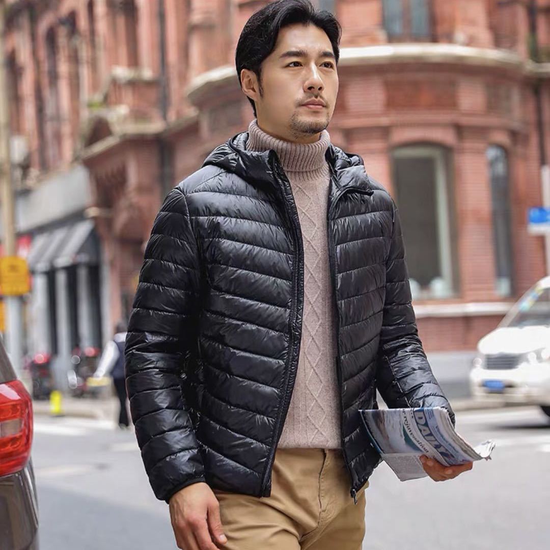 Men's down jacket, short, slim fit, with white duck down