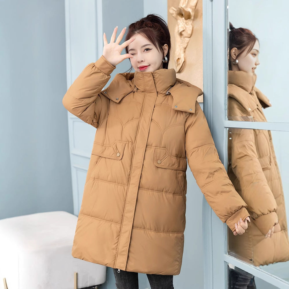Long women's quilted jacket, padded, loose fit