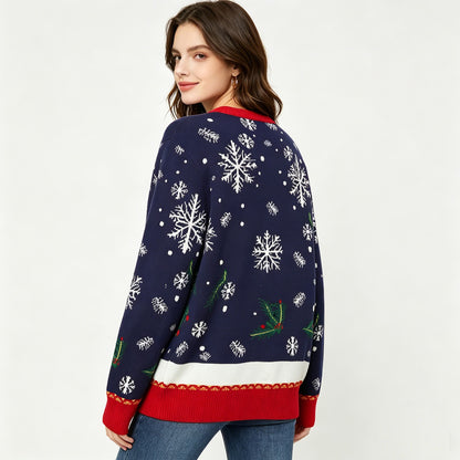 Christmas knit sweater with tree jacquard