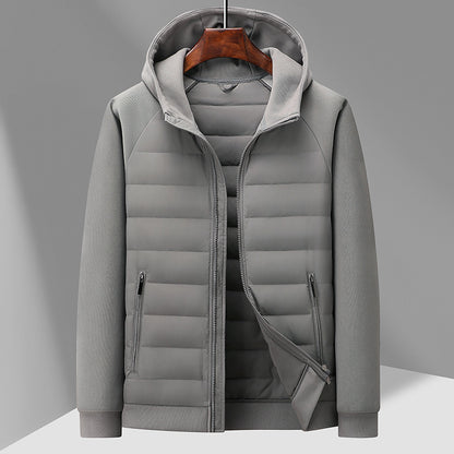 Men's down jacket with knit details and stand-up collar