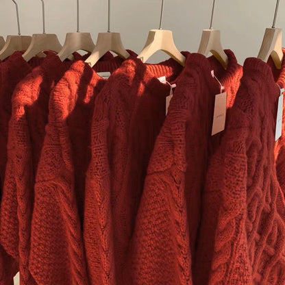Chunky knit sweater with cable pattern