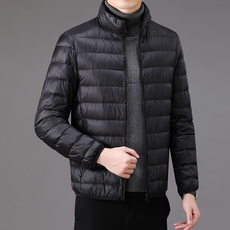 Light men's quilted jacket with stand-up collar