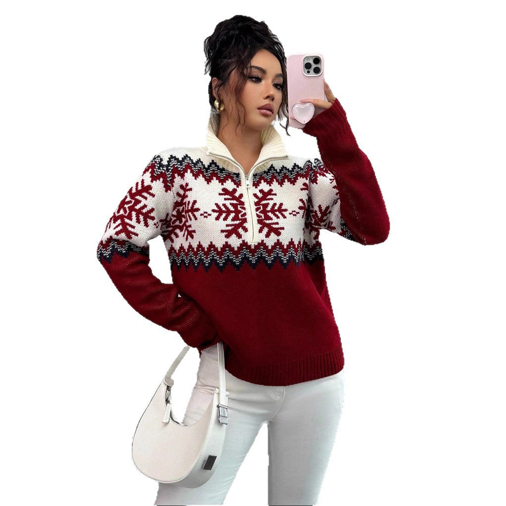 Fair Isle pullover with zipper for couples