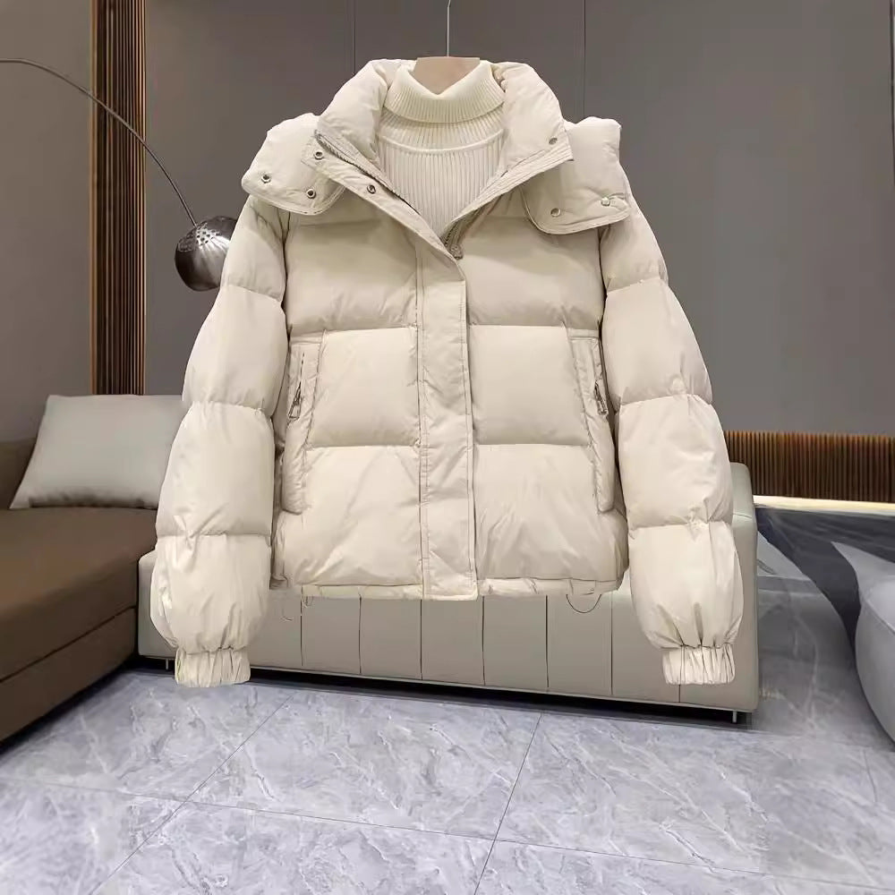 Women's padded jacket, short, with hood, plus sizes