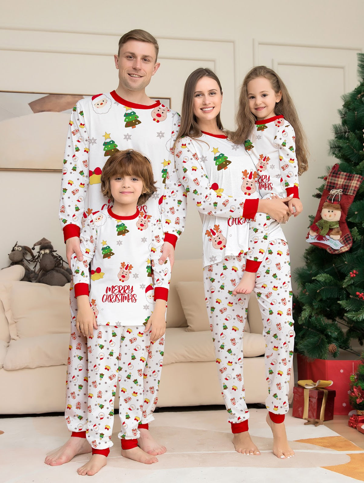 Christmas pajama set for families with Christmas tree motif