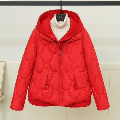 Women's winter jacket with hood and knit look