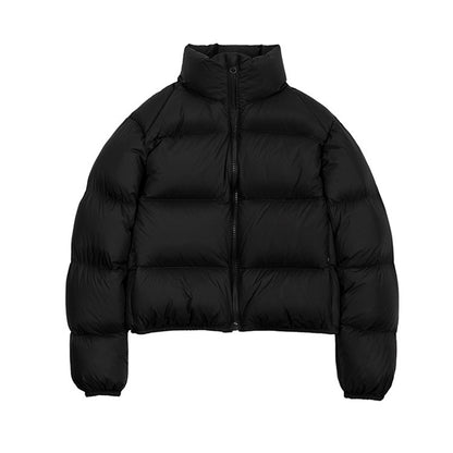 Short women's down jacket with white duck down filling