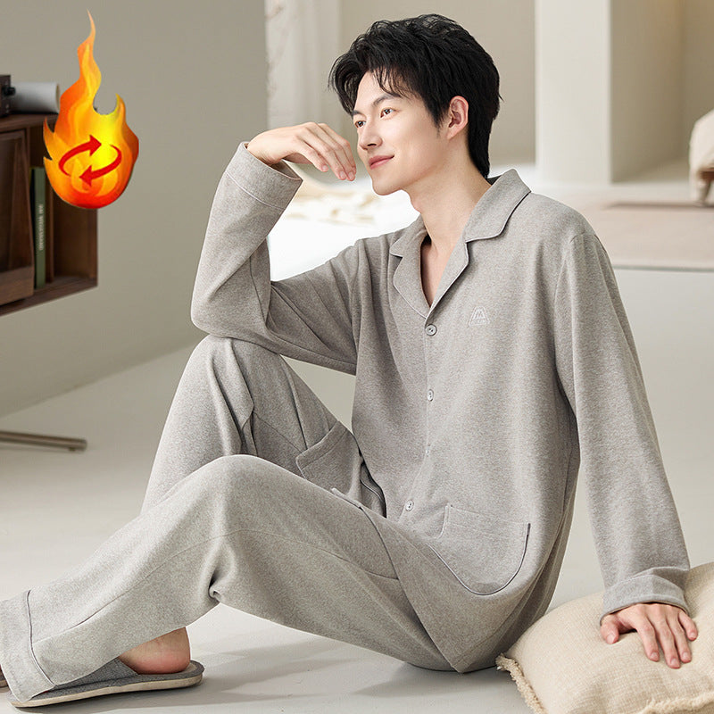 Men's Pajama Set, Silk and Wool, Long Sleeve, with Lapel
