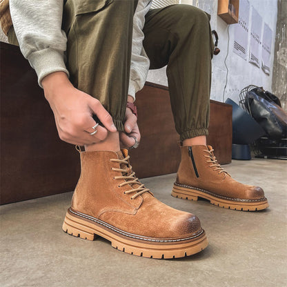 Men's leather boots with side zipper