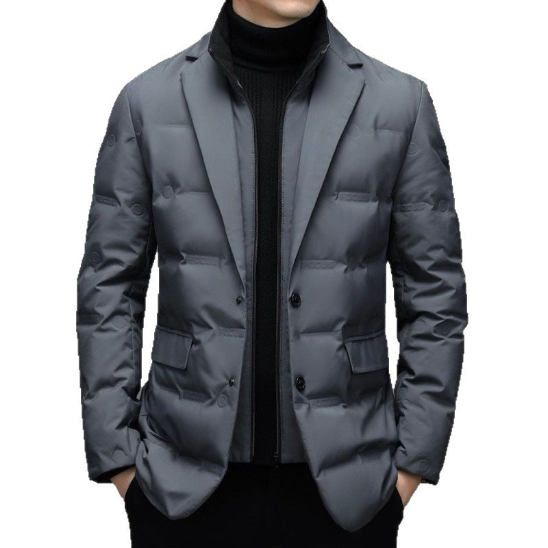 Men's down jacket in blazer style with detachable collar