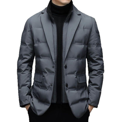 Men's down jacket in blazer style with detachable collar