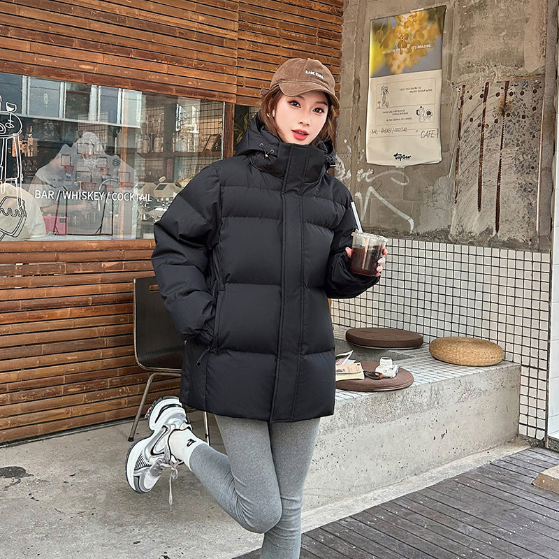 Short down jacket with removable hood for women