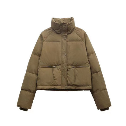 Short women's quilted jacket with stand-up collar