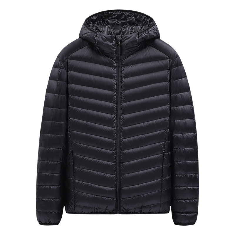 Light men's down jacket with stand-up collar, 90% duck down