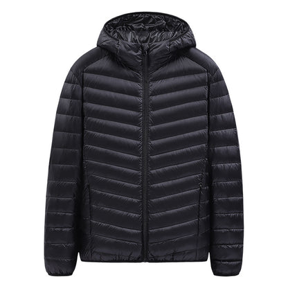 Light men's down jacket with stand-up collar, 90% duck down