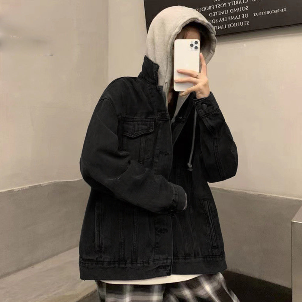 Padded women's jeans jacket with detachable hood